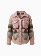 Aztec Sherpa Jacket – Western Pattern Coat with Button Pockets-Womens Jackets-