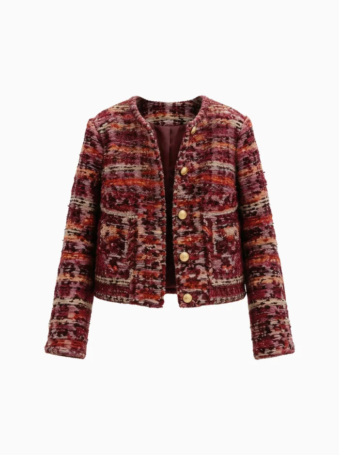 Bouclé Mélange Cropped Jacket with Gold Buttons-Womens Jackets-