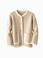 Contrast Trim Knit Cropped Jacket with Pockets-Womens Jackets-