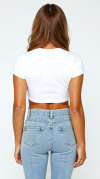 Heart Detail Cropped T-Shirt – Fitted Jersey Crop Top-Crop Tops-
