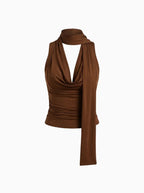 Draped Cowl Neck Scarf Tank Top-Tank Top-
