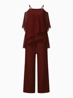 Elegant Cold Shoulder Layered Jumpsuit Set-Womens Jumpsuits-
