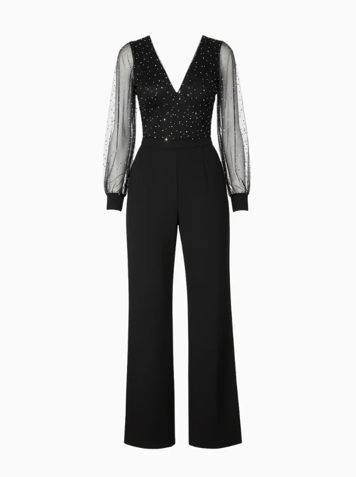 Elegant Sheer Sleeve Jumpsuit-Womens Jumpsuits-