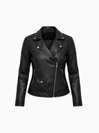 Faux Leather Biker Jacket-Womens Jackets-