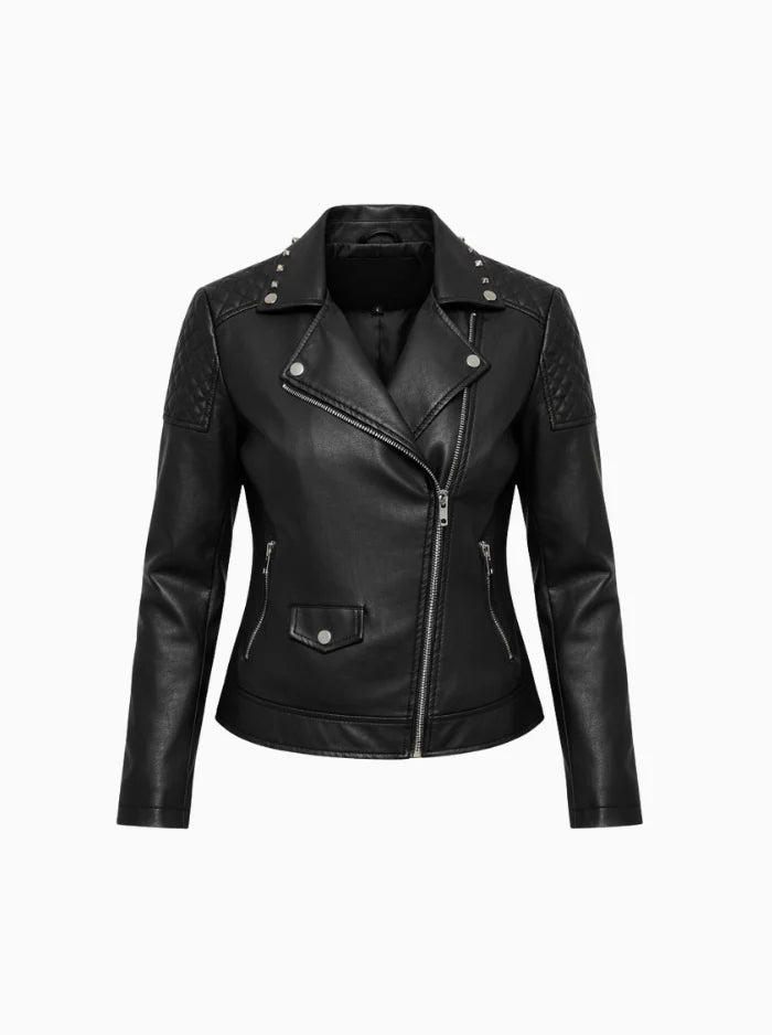 Faux Leather Biker Jacket-Womens Jackets-