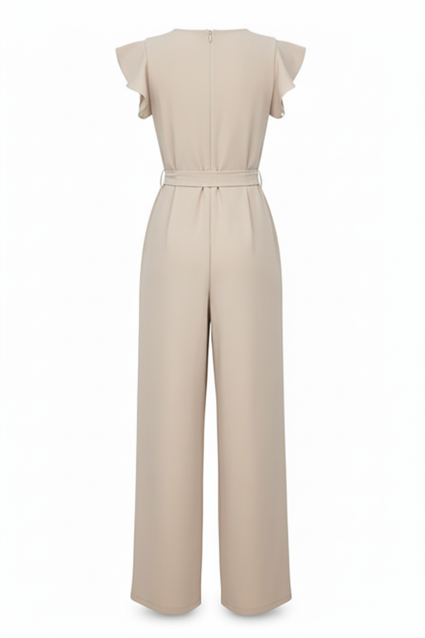 Ruffle Sleeve Belted Jumpsuit-Womens Jumpsuits-