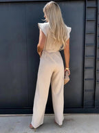 Ruffle Sleeve Belted Jumpsuit-Womens Jumpsuits-