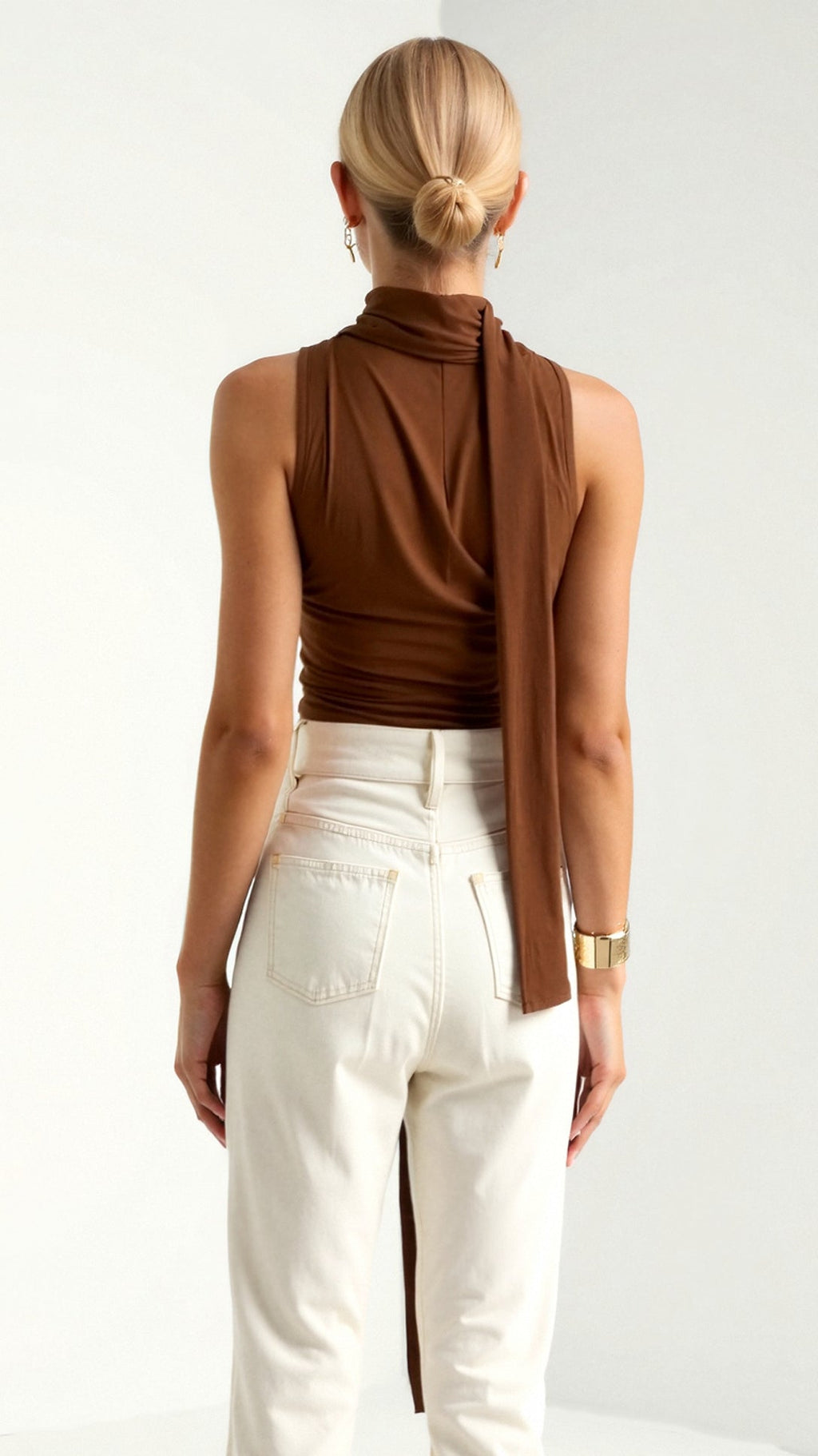 Draped Cowl Neck Scarf Tank Top-Tank Top-