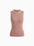 Pearl Detail Ribbed Tank Top-Tank Top-