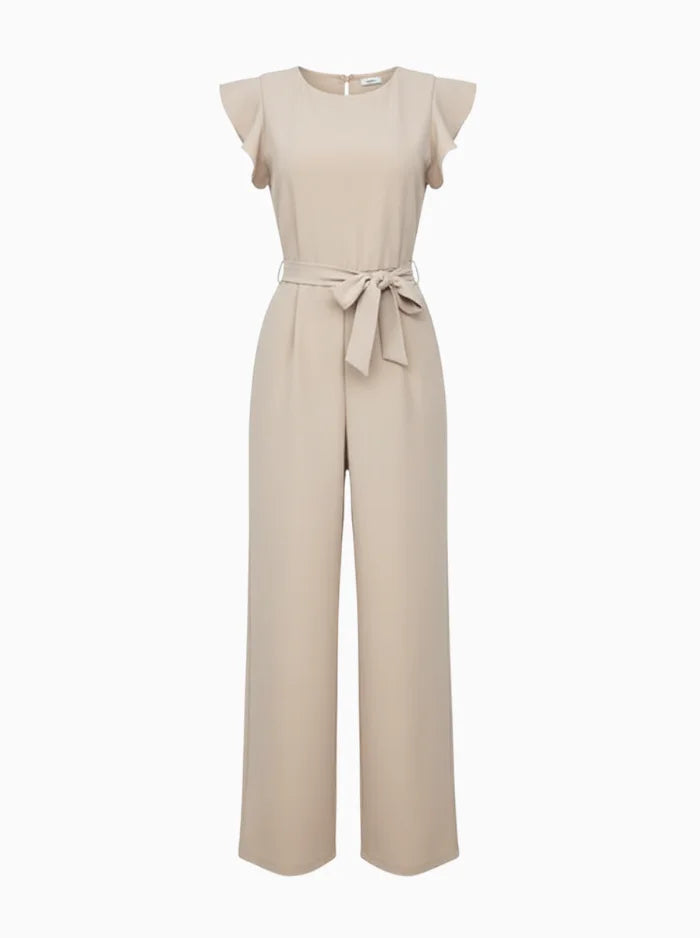 Ruffle Sleeve Belted Jumpsuit-Womens Jumpsuits-