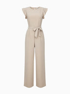 Ruffle Sleeve Belted Jumpsuit-Womens Jumpsuits-