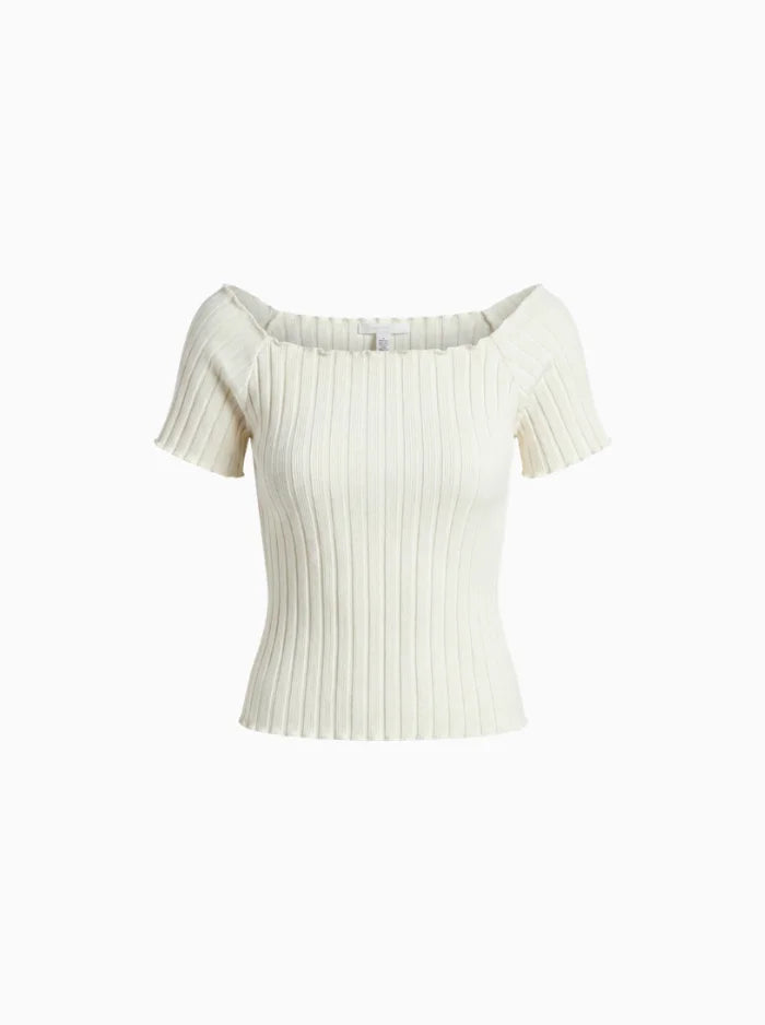 Soft Ribbed Square Neck Puff Sleeve Top-Crop Tops-