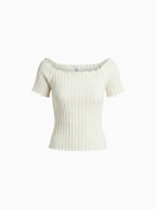 Soft Ribbed Square Neck Puff Sleeve Top-Crop Tops-