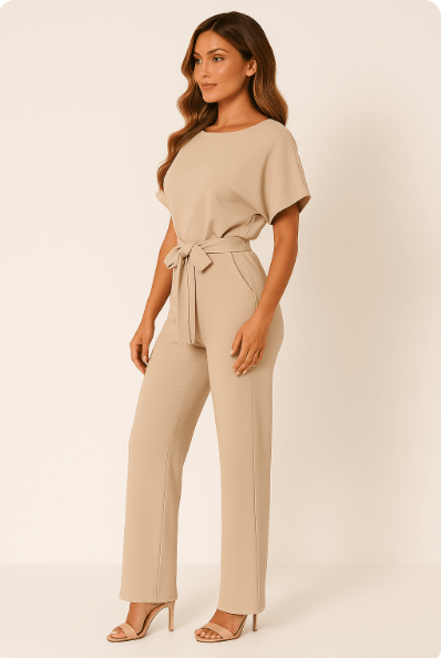 Belted Jumpsuit – Elegant Wide Leg One Piece-Womens Jumpsuits-