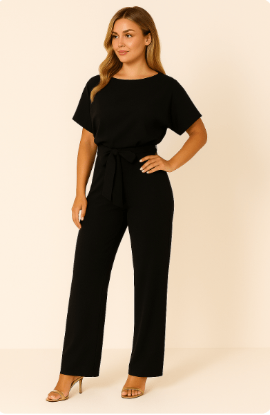 Belted Jumpsuit – Elegant Wide Leg One Piece-Womens Jumpsuits-