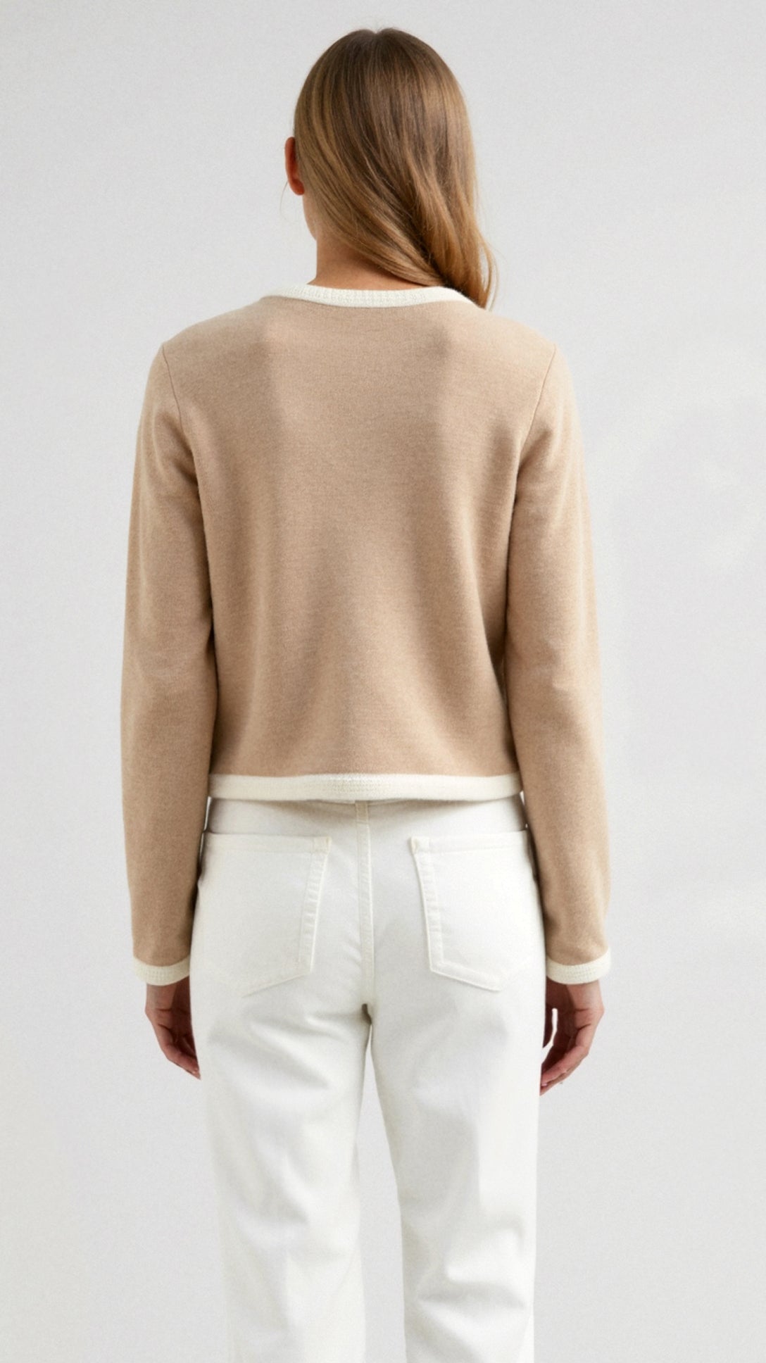 Contrast Trim Knit Cropped Jacket with Pockets-Womens Jackets-