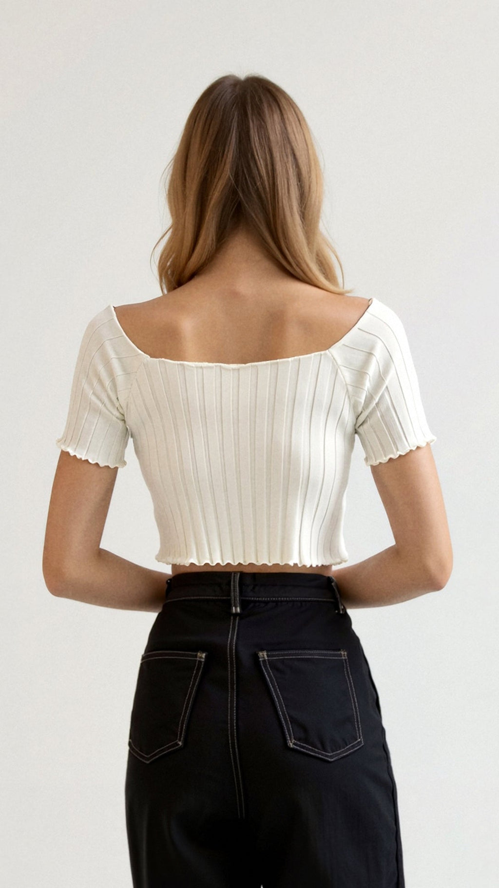 Soft Ribbed Square Neck Puff Sleeve Top-Crop Tops-