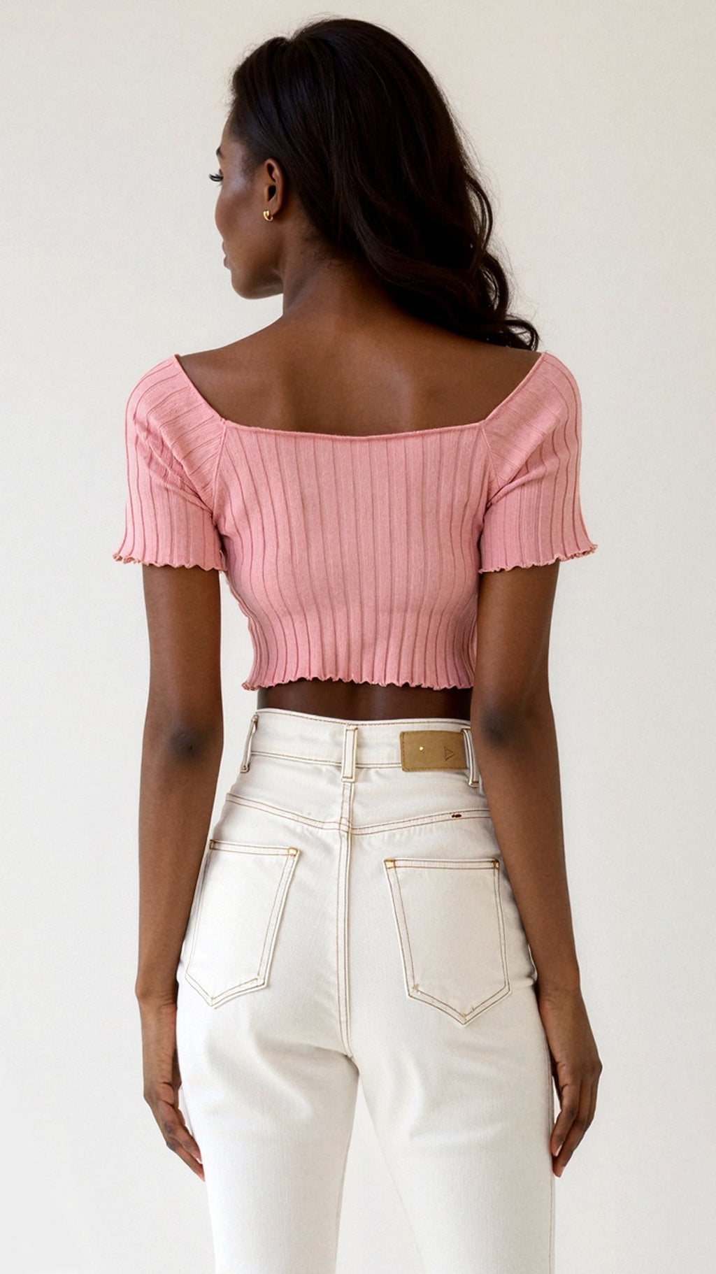 Soft Ribbed Square Neck Puff Sleeve Top-Crop Tops-