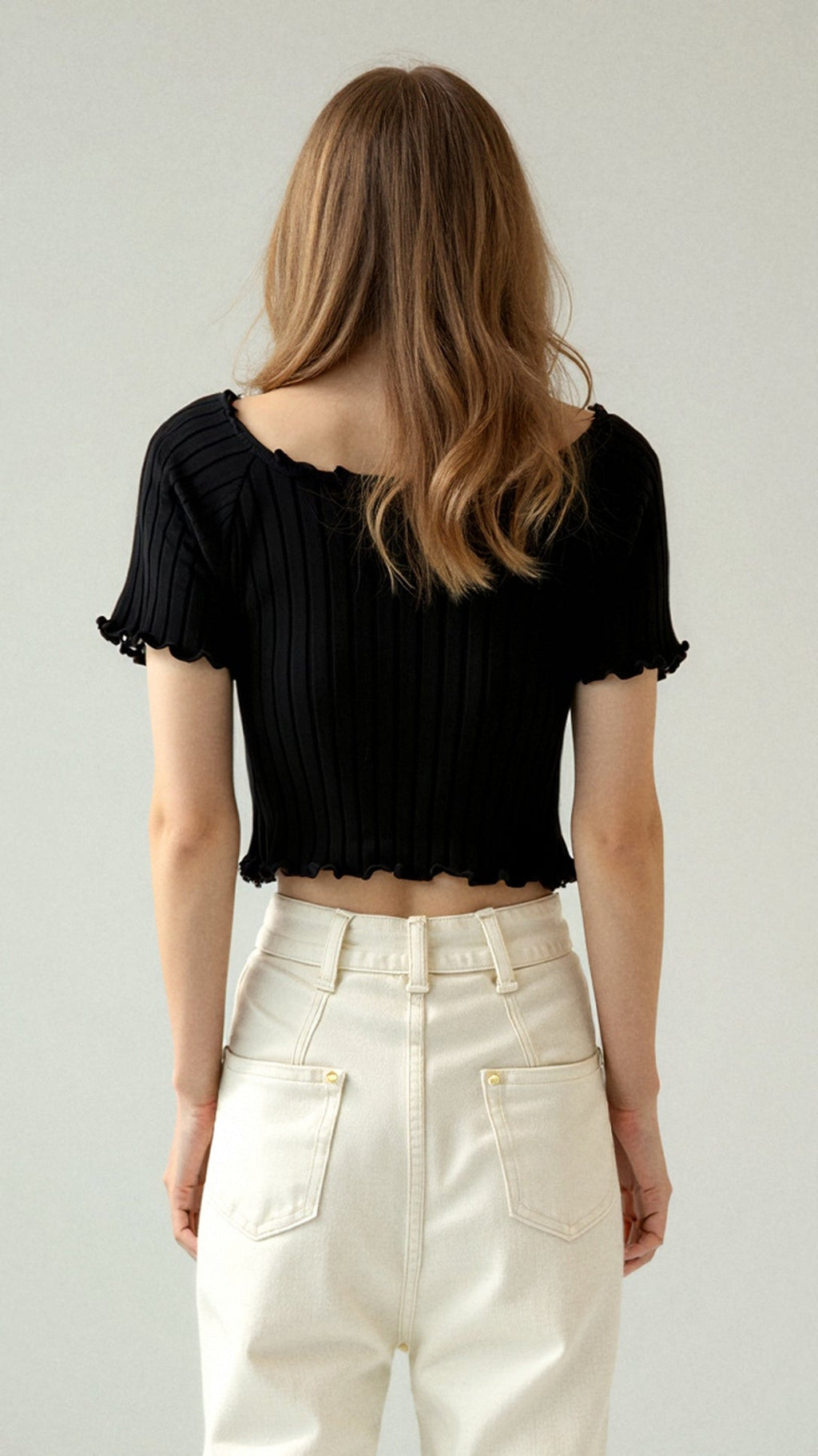 Soft Ribbed Square Neck Puff Sleeve Top-Crop Tops-