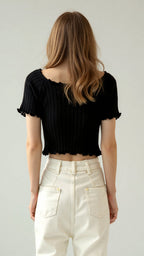Soft Ribbed Square Neck Puff Sleeve Top-Crop Tops-