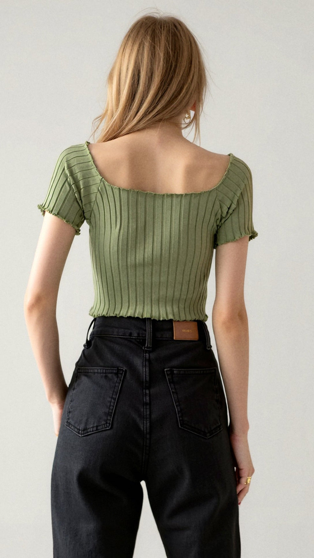 Soft Ribbed Square Neck Puff Sleeve Top-Crop Tops-