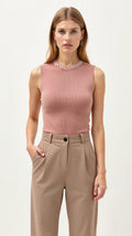 Pearl Detail Ribbed Tank Top-Tank Top-Pink-XS-
