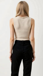 Pearl Detail Ribbed Tank Top-Tank Top-