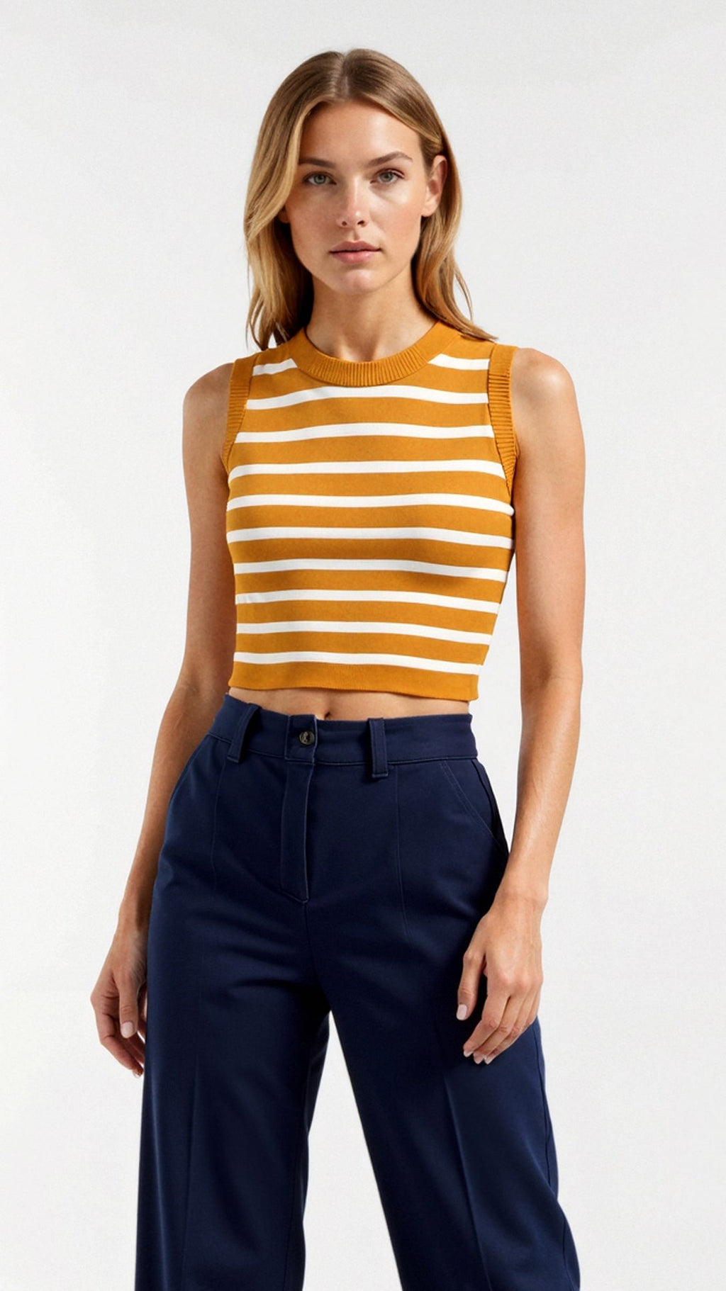 Nautical Stripe Ribbed Tank Top-Crop Tops-Yellow-One Size-