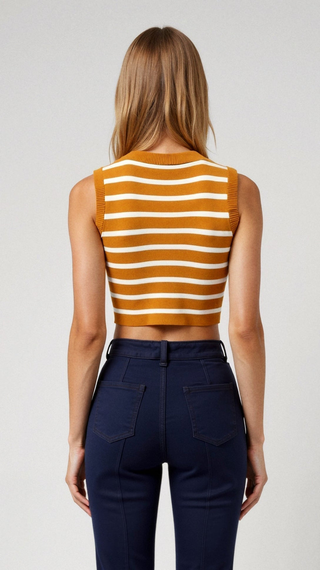 Nautical Stripe Ribbed Tank Top-Crop Tops-
