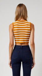 Nautical Stripe Ribbed Tank Top-Crop Tops-