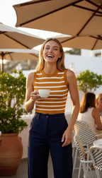 Nautical Stripe Ribbed Tank Top-Crop Tops-