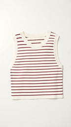 Nautical Stripe Ribbed Tank Top-Crop Tops-