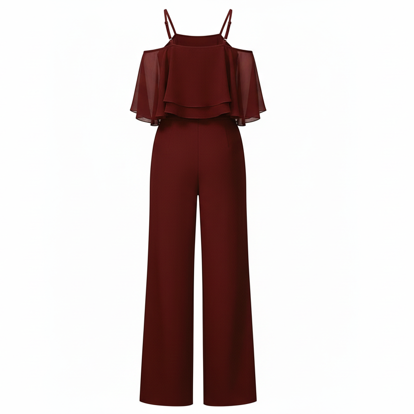 Elegant Cold Shoulder Layered Jumpsuit Set-Womens Jumpsuits-