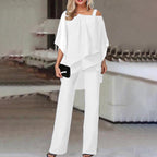 Elegant Cold Shoulder Layered Jumpsuit Set-Womens Jumpsuits-