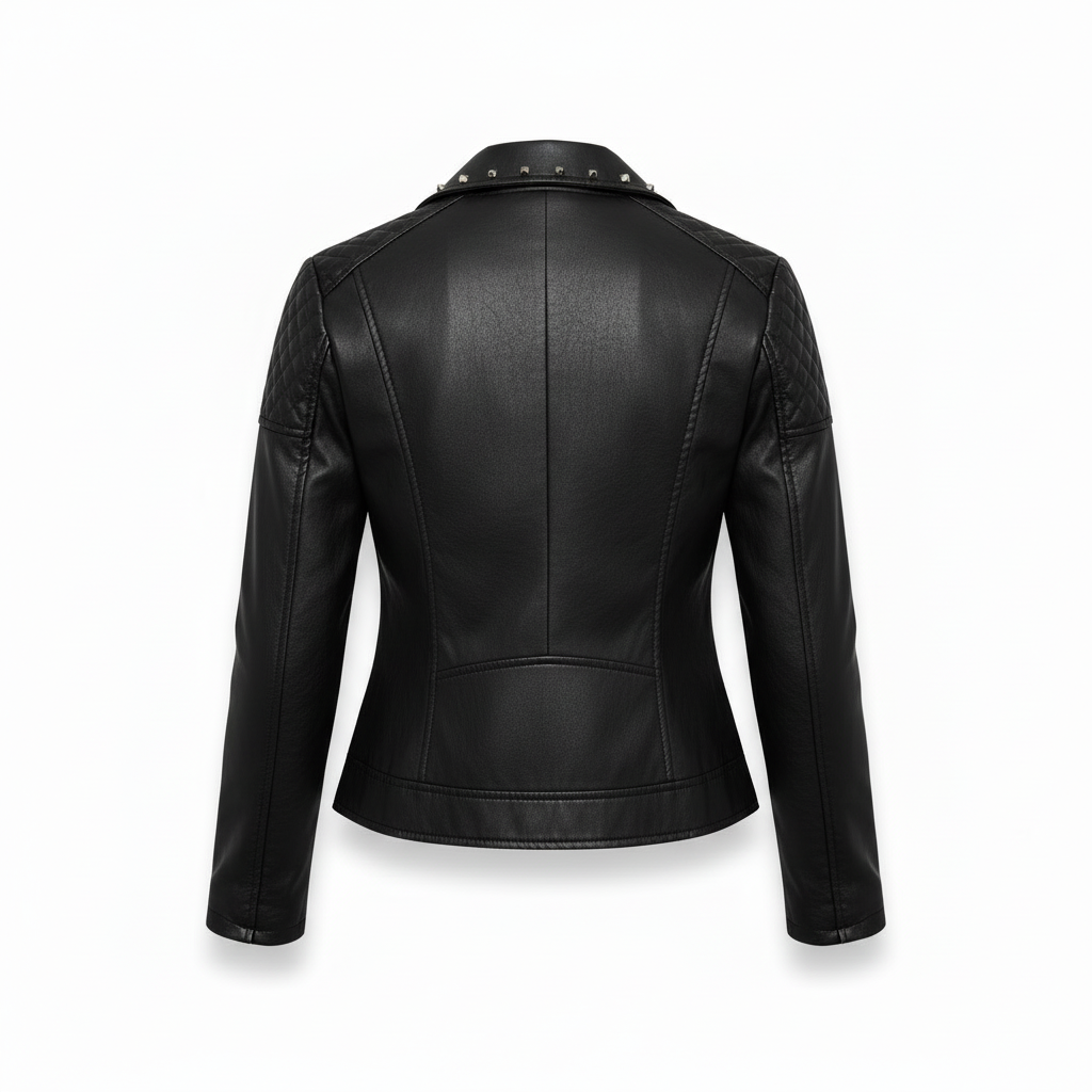 Faux Leather Biker Jacket-Womens Jackets-