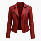 Faux Leather Biker Jacket-Womens Jackets-Red-S-