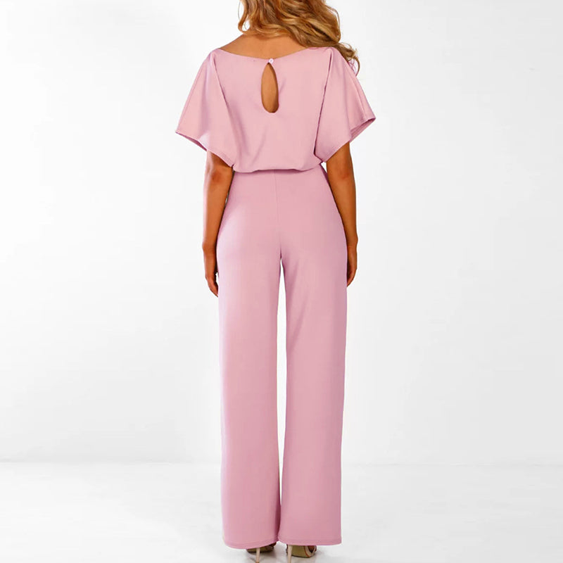 Elegant Wide Leg Belted Jumpsuit-Womens Jumpsuits-