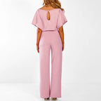 Elegant Wide Leg Belted Jumpsuit-Womens Jumpsuits-